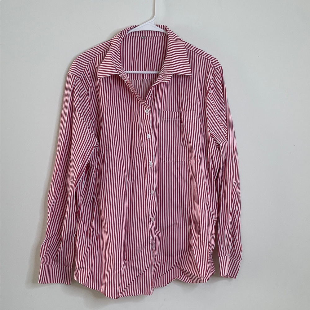 Stylish Red and White Striped Men's Button Down Shirt